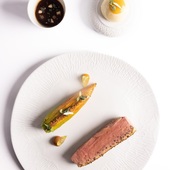 Magnifique assiette du chef doublement étoilé @davidbizet ⭐️⭐️

Canette Excellence Miéral rôtie au bois de groseiller / fleur de courgette / groseille à maquereau fermenté / herbe du dragon🔥

📸 @arbesfood 
#michelinguide #laliste1000 #gaultetmillau #gastronomie #chef #canette #aop #terroir #mieral